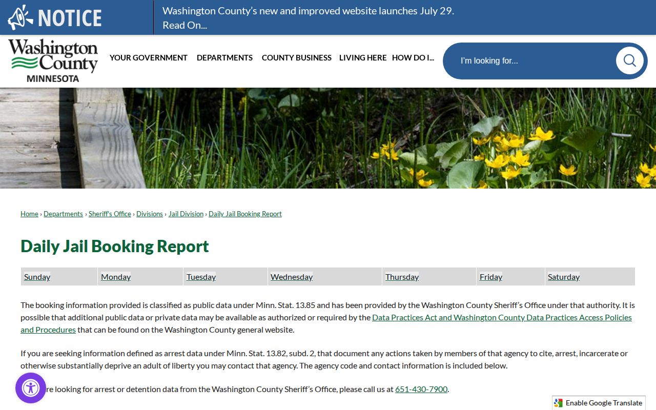Washington County daily booking reports used for recent release records