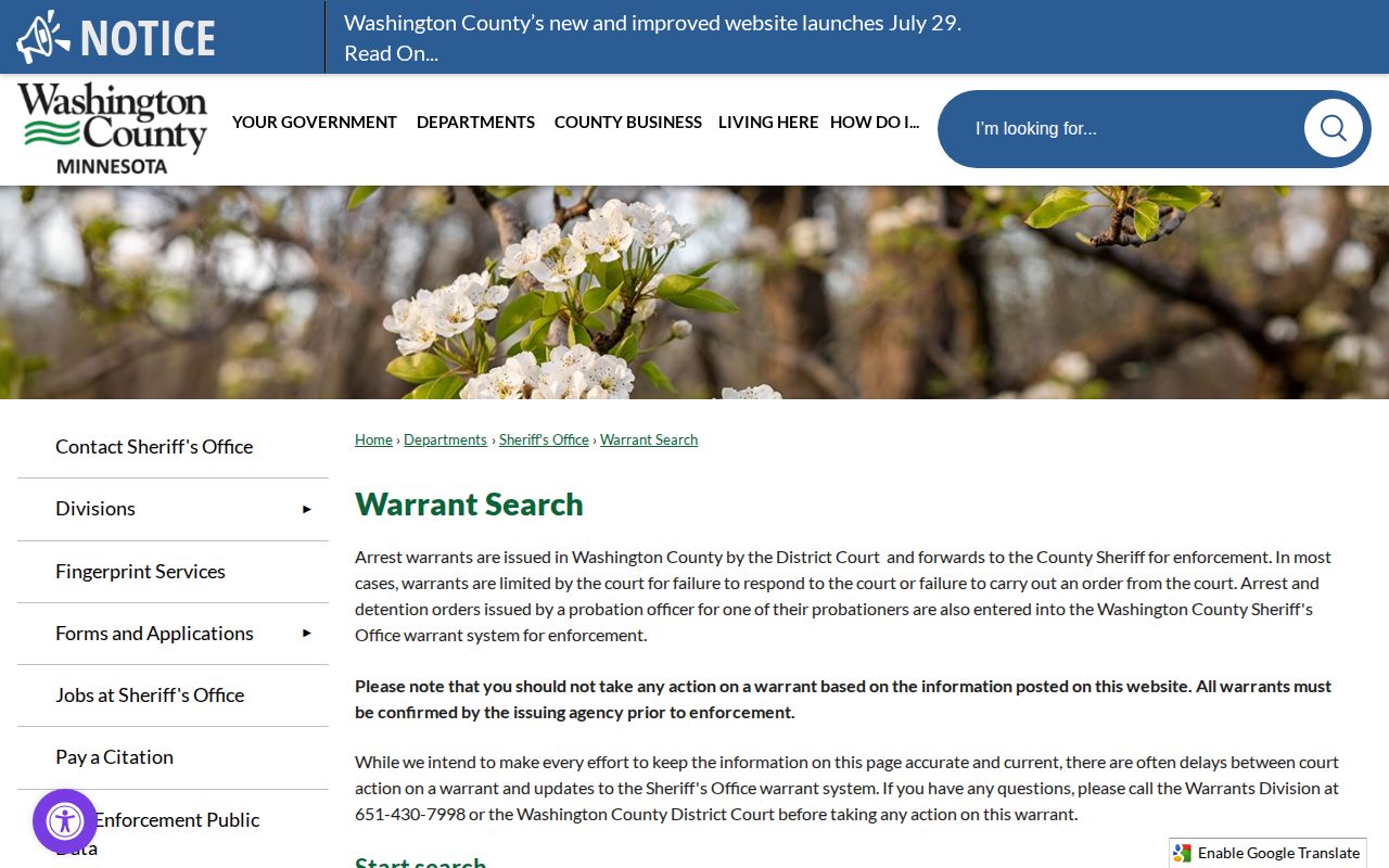 Washington County post-release supervision warrant search