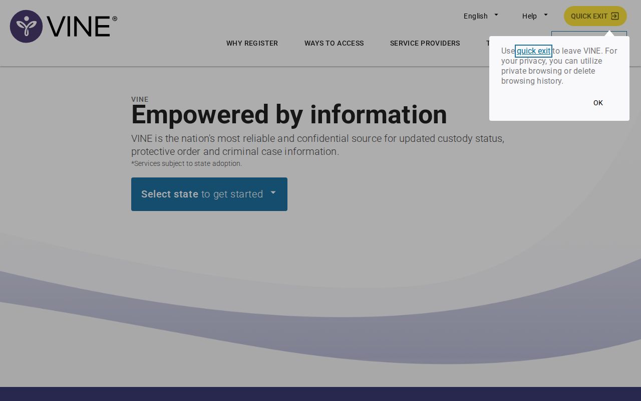 Washington County VINE inmate check service landing page